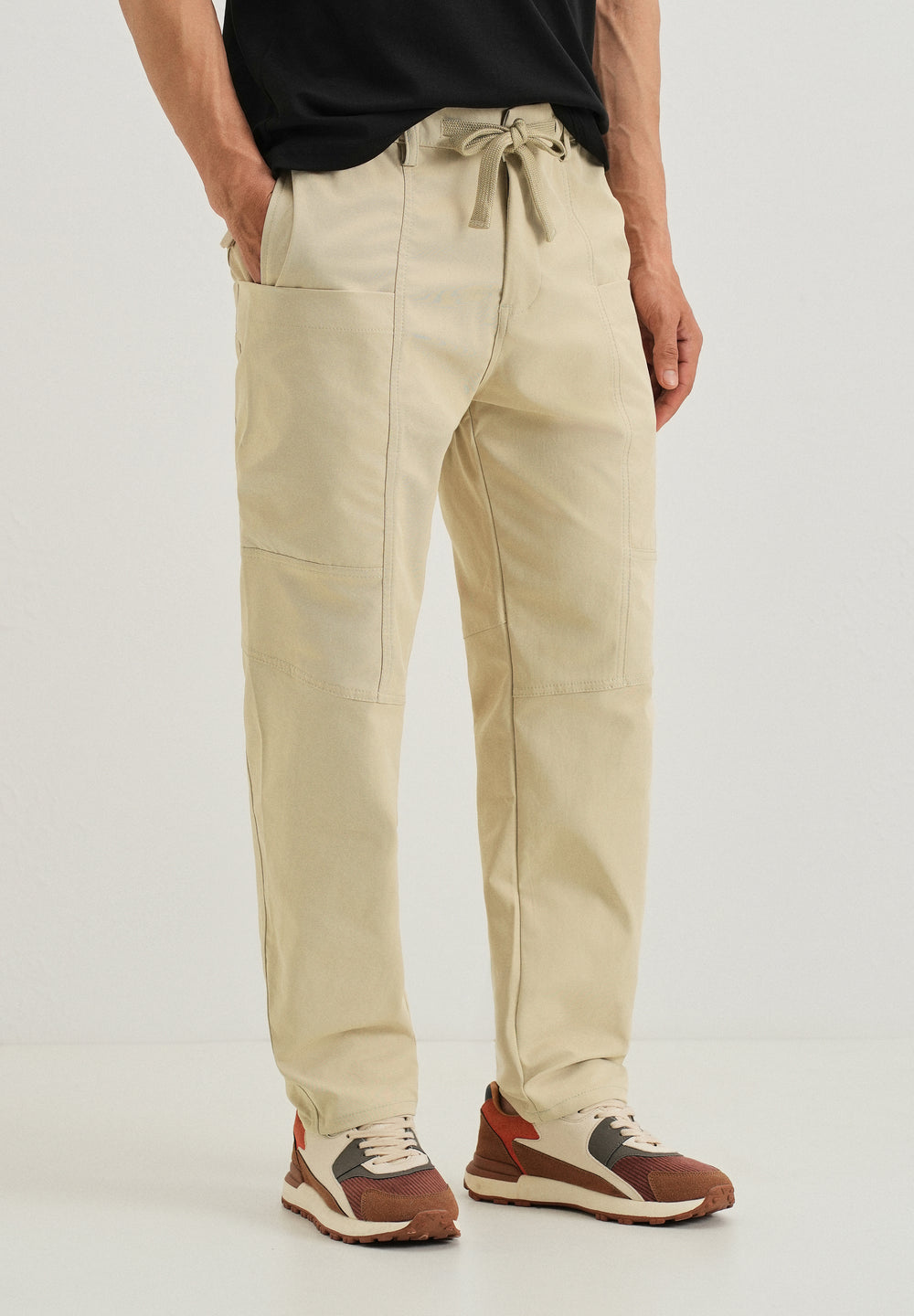 Ecru Drawstring Panel Cargo Pant
