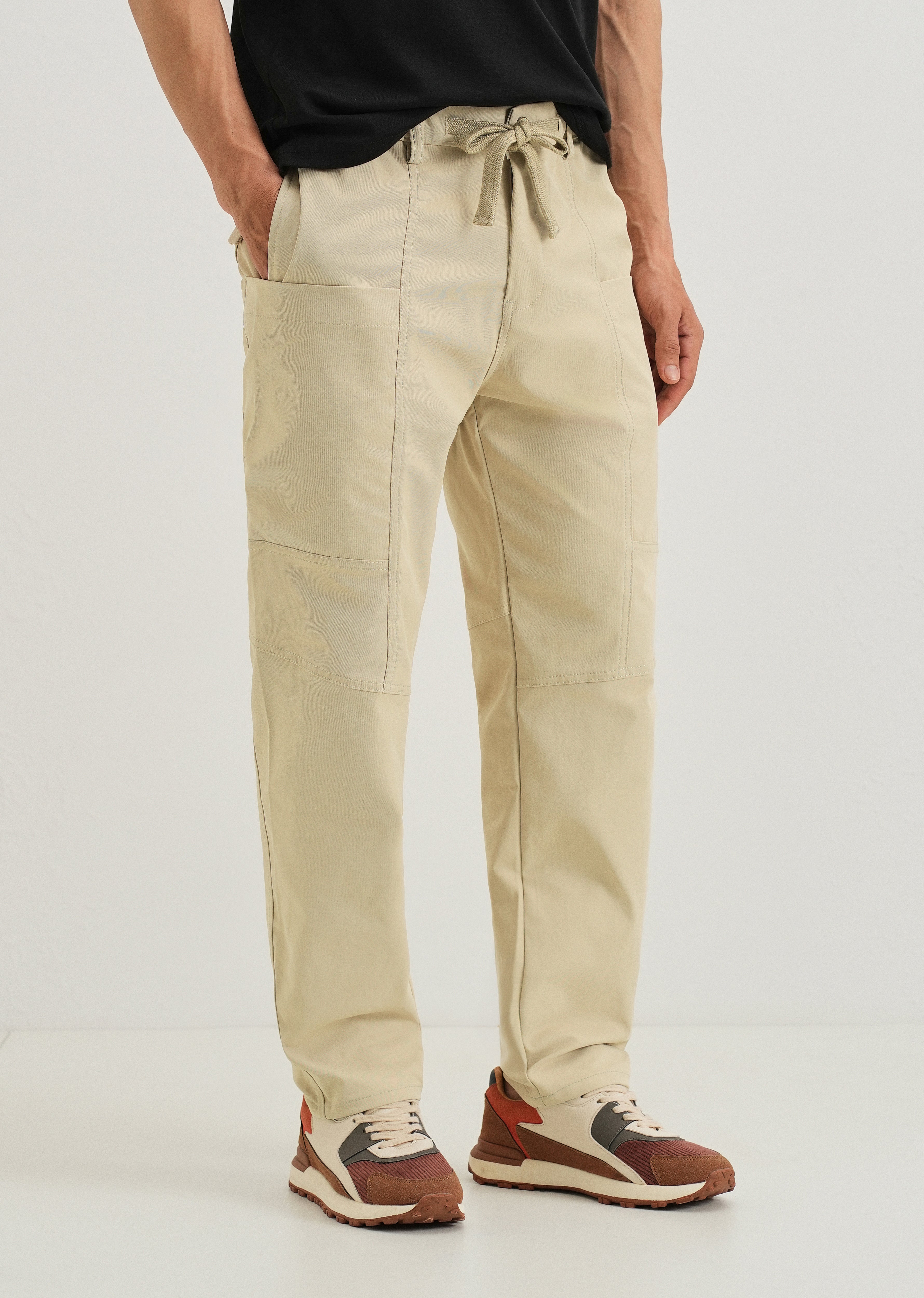 Ecru Drawstring Panel Cargo Pant