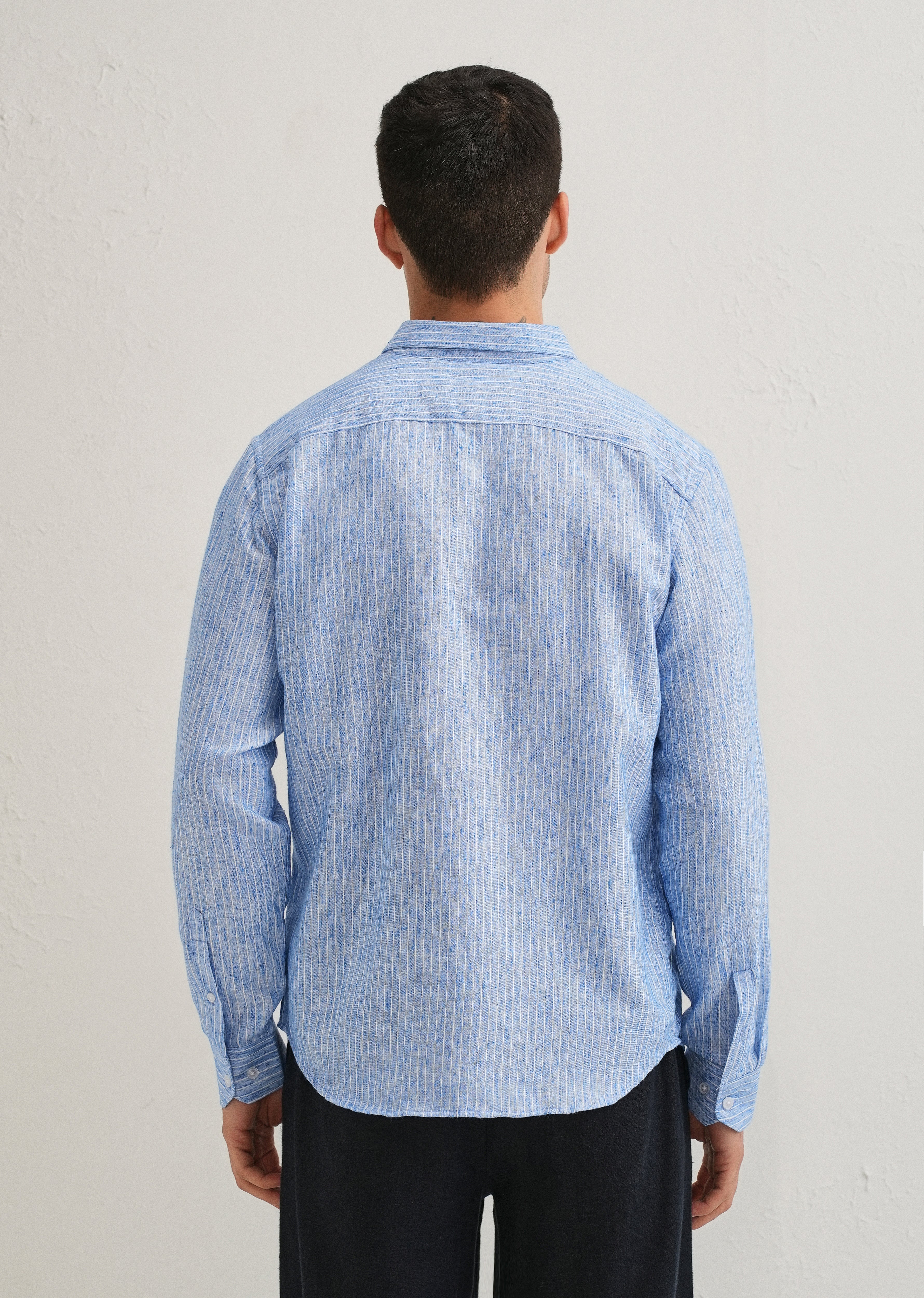 Elegant Lucent White Stripe Blended Linen shirt