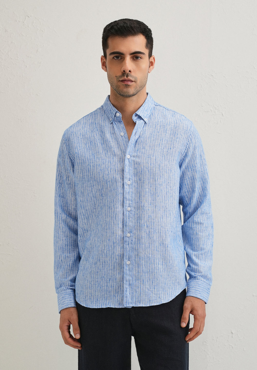 Elegant Lucent White Stripe Blended Linen shirt