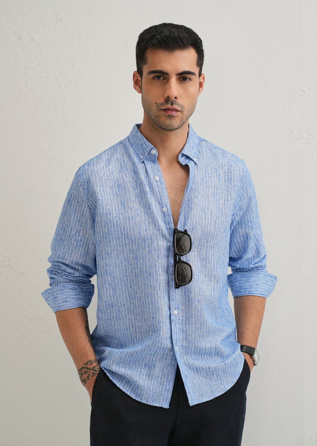Elegant Lucent White Stripe Blended Cotton Shirt