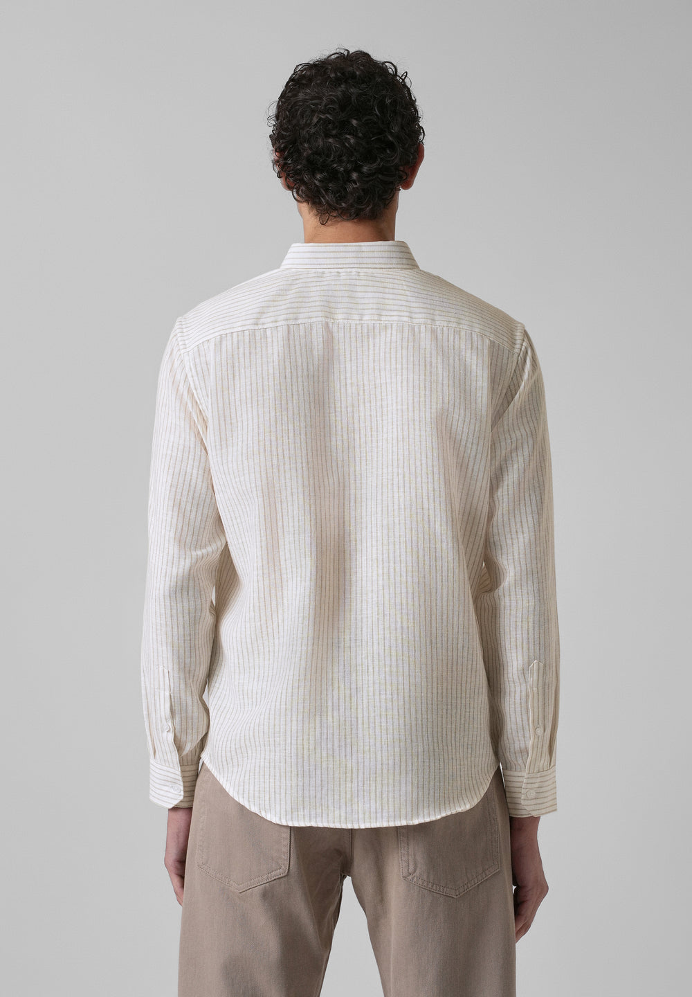 Elegant khaki Stripe Blended Linen shirt