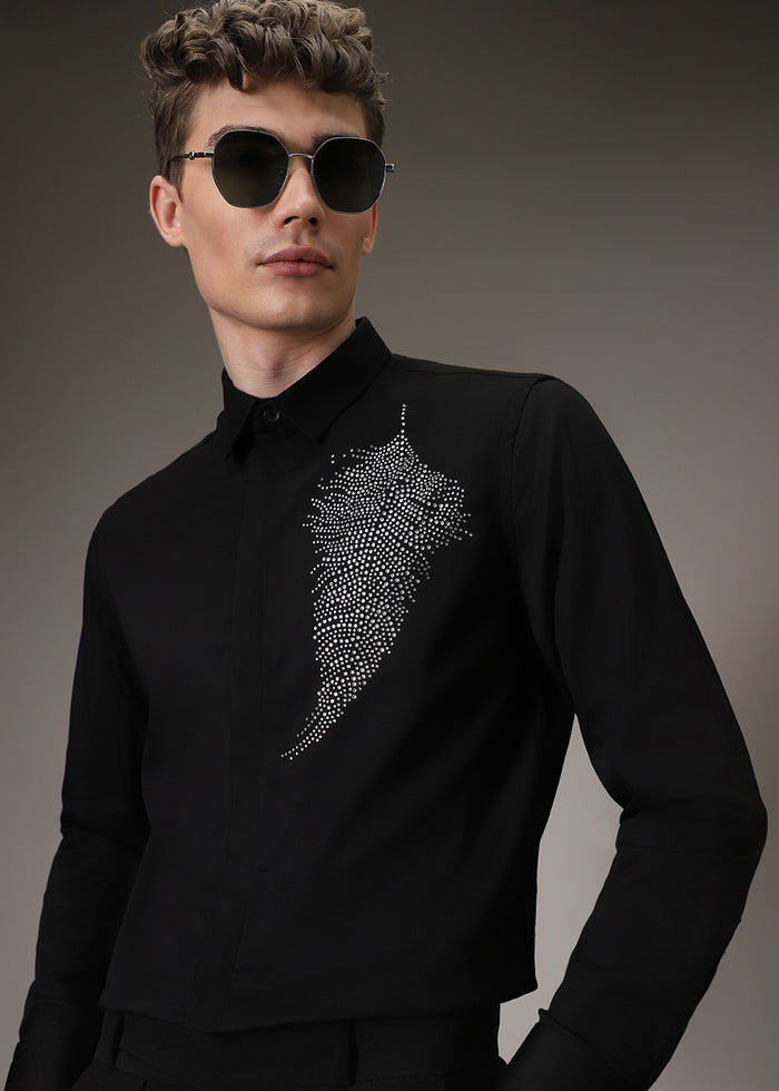 High Collar Beaded Exclusive Black Shirt