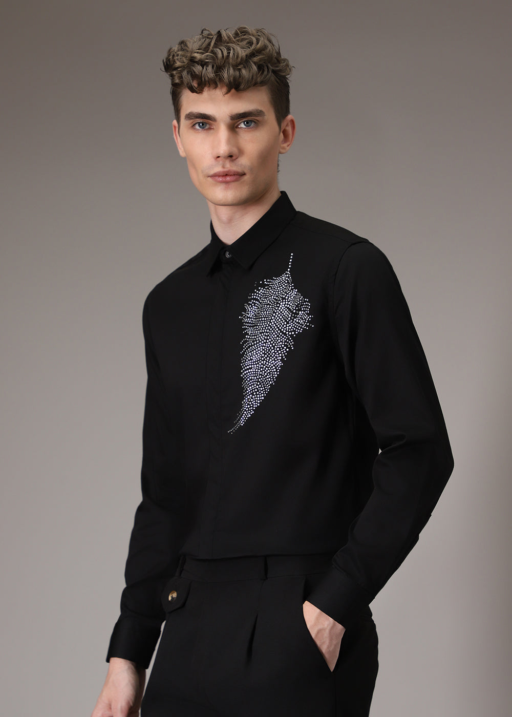 Embellish Beaded Black Designer Shirt