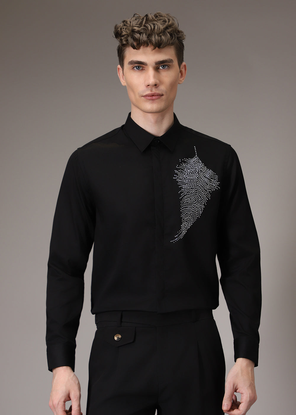 Embellish Beaded Black Designer Shirt