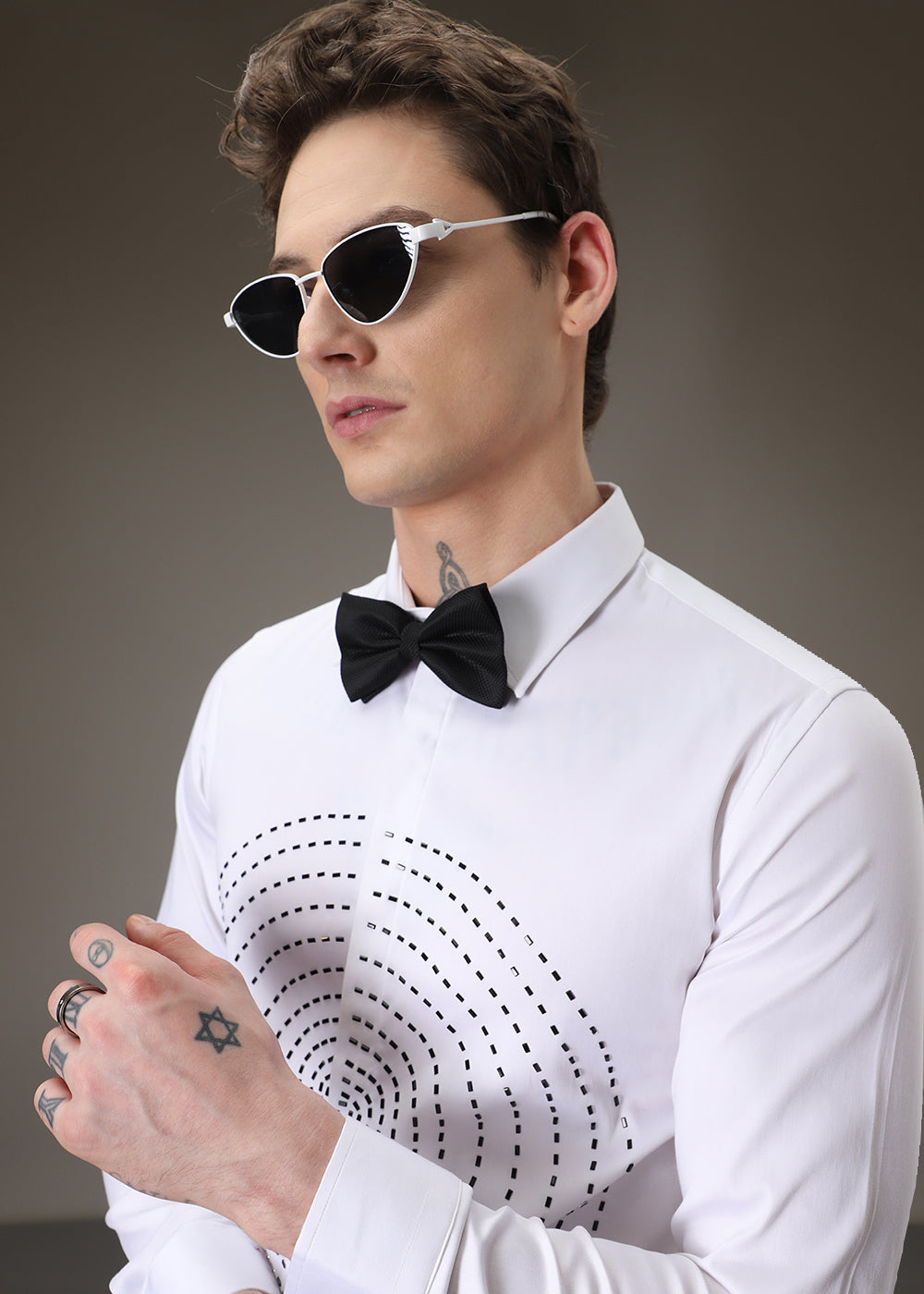 Stud Circle Eleganza White Designer Shirt
