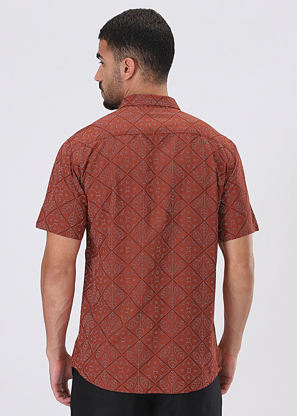 Emblematic Maroon Leaf Print Half Sleeve Shirt