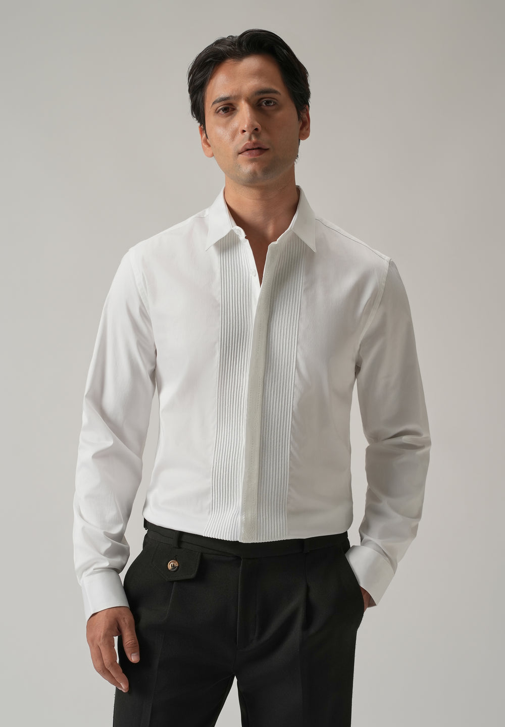 Embroidered Panel White Designer Shirt