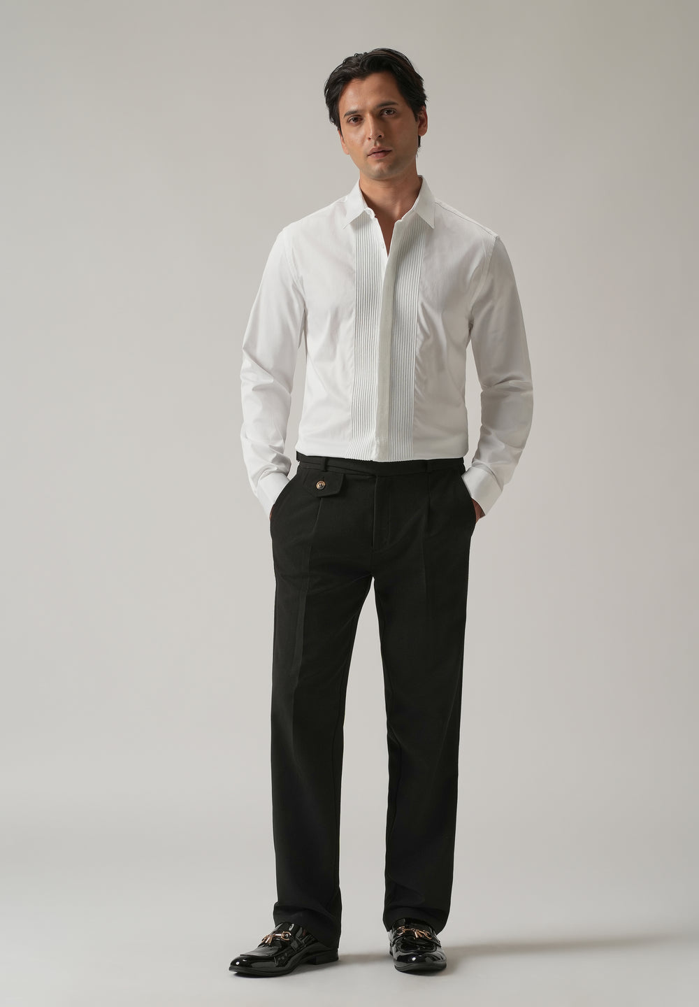 Embroidered Panel White Designer Shirt