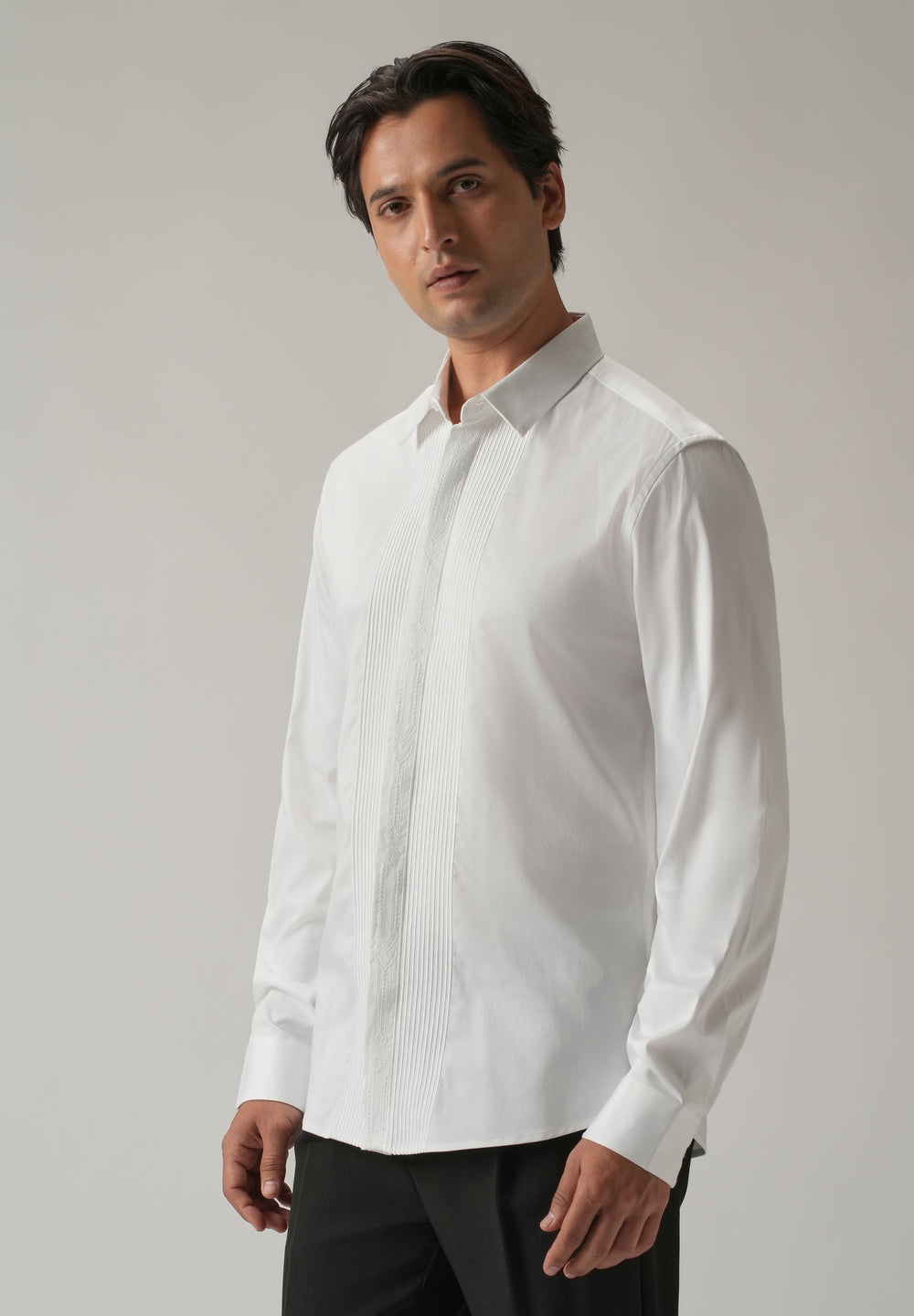 Embroidered Panel White Designer Shirt
