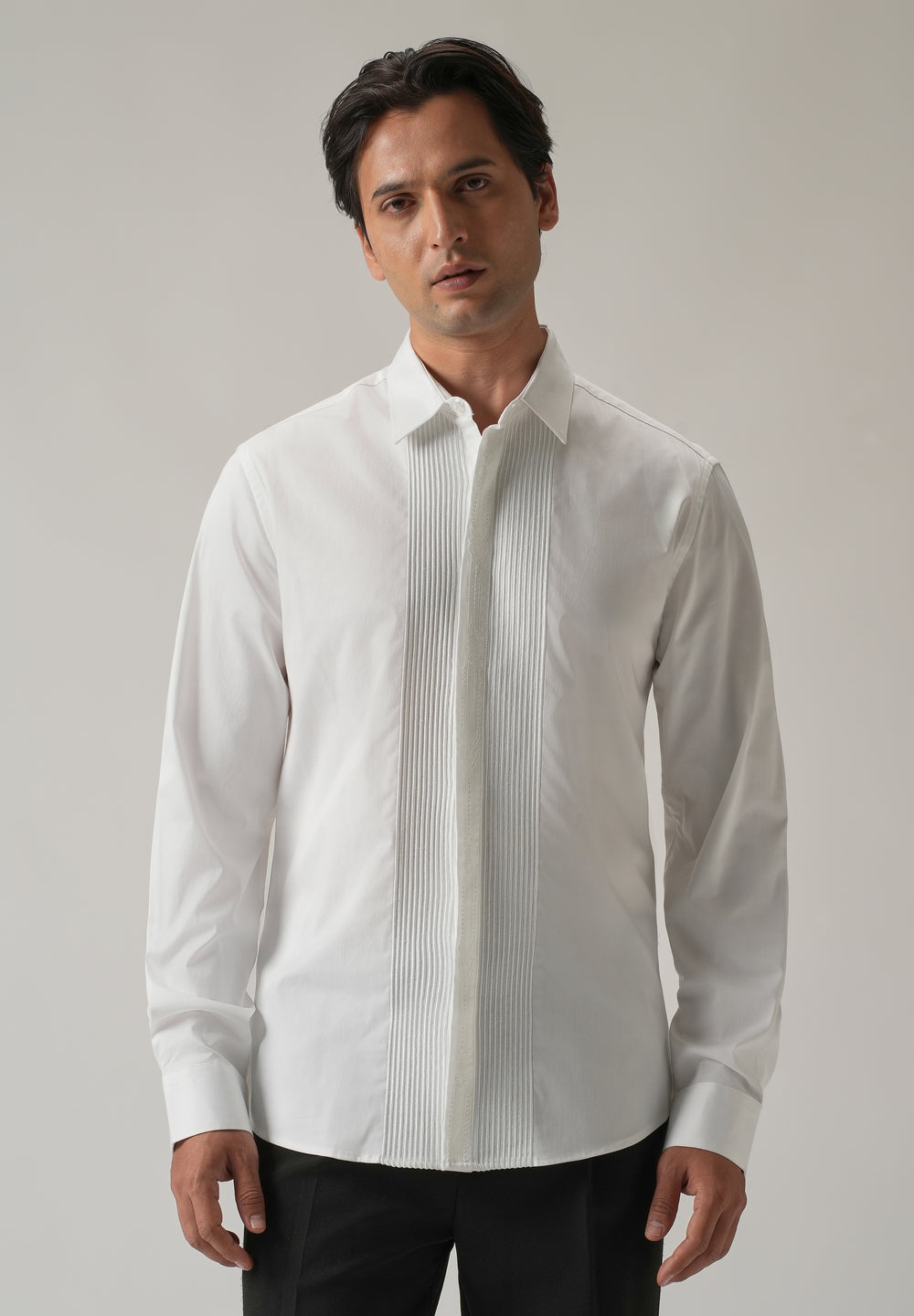 Embroidered Panel White Designer Shirt