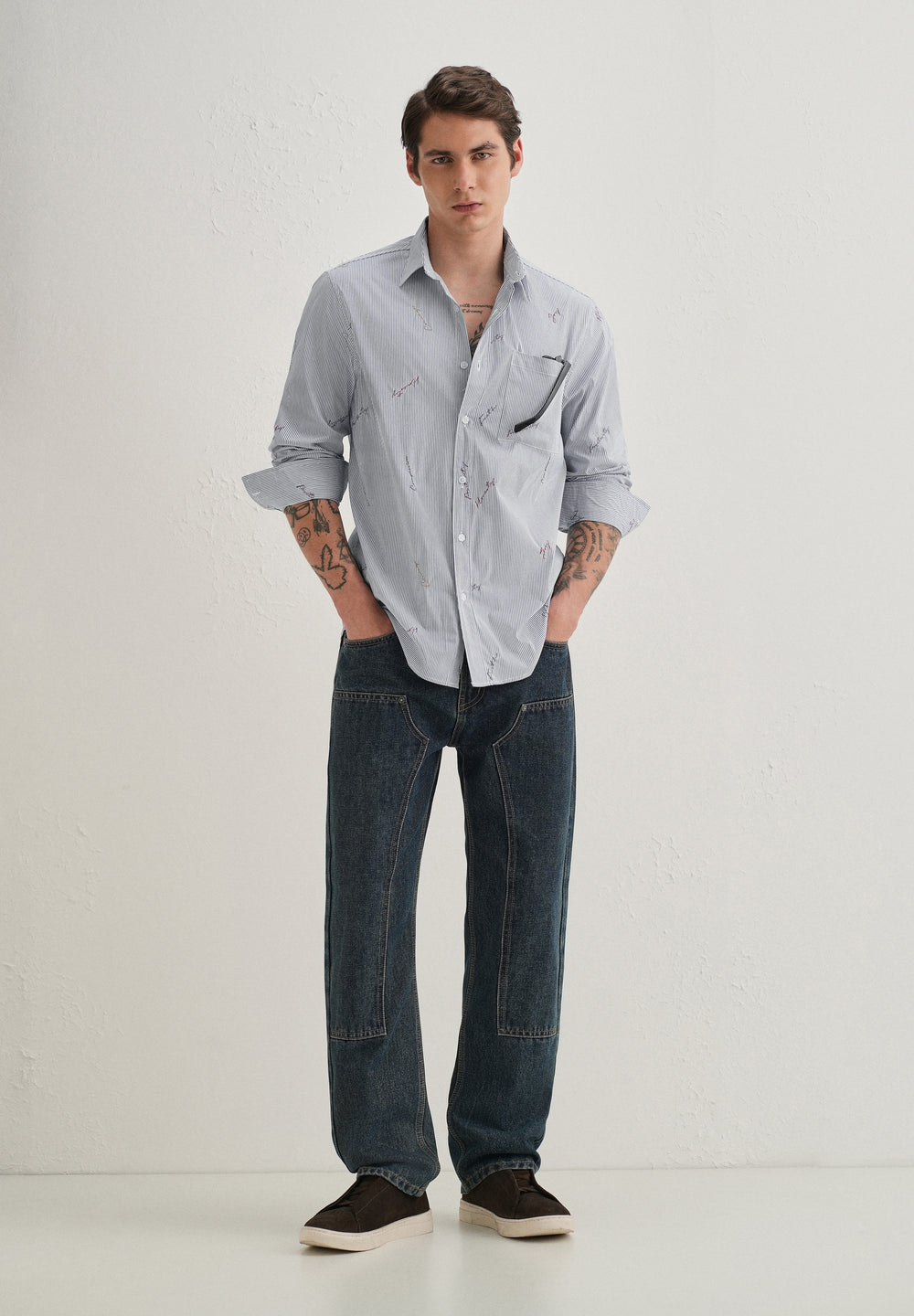 Emotive Embroidered Blue Stripe Shirt