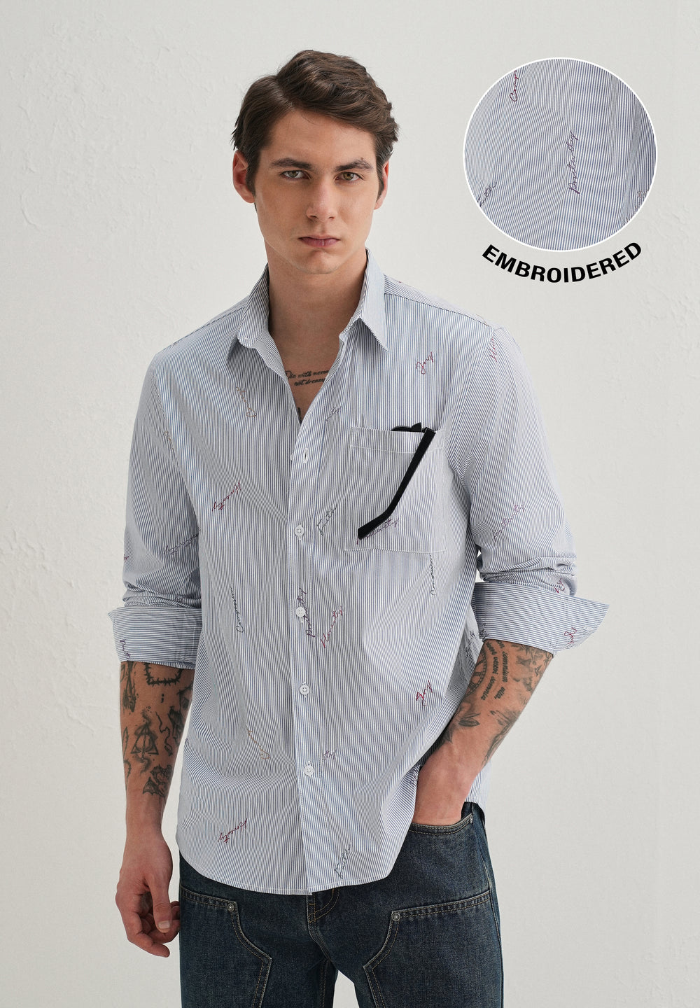 Emotive Embroidered Blue Stripe Shirt