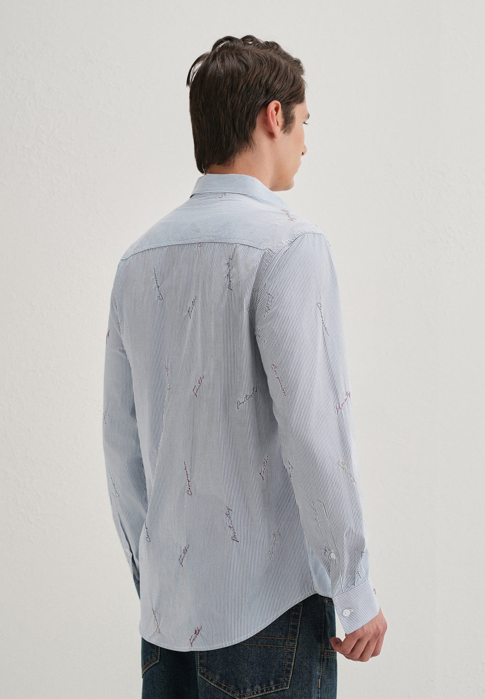 Emotive Embroidered Blue Stripe Shirt