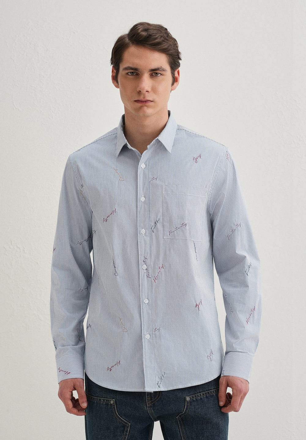Emotive Embroidered Blue Stripe Shirt