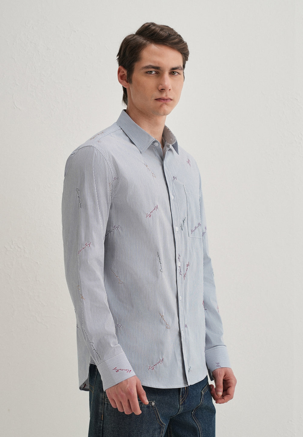 Emotive Embroidered Blue Stripe Shirt