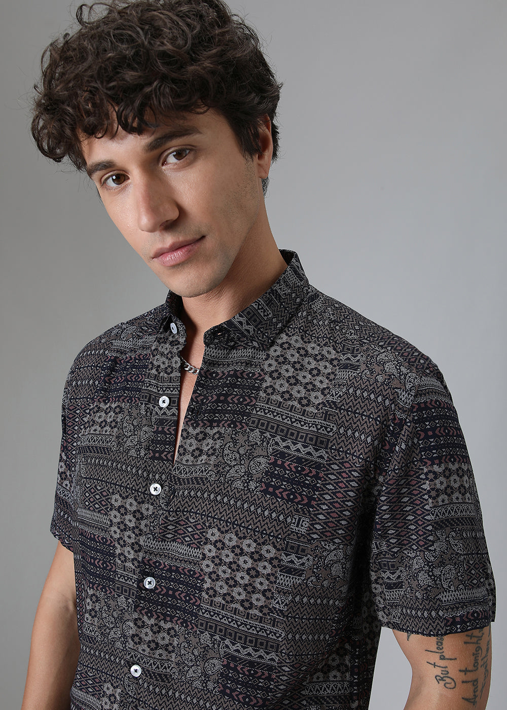 Ethnic Print Grey Shirt