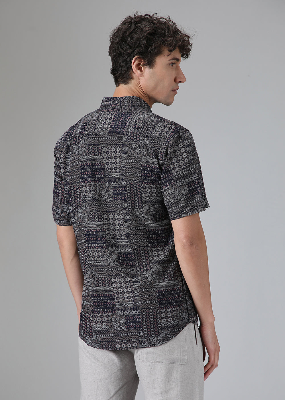 Ethnic Print Grey Shirt