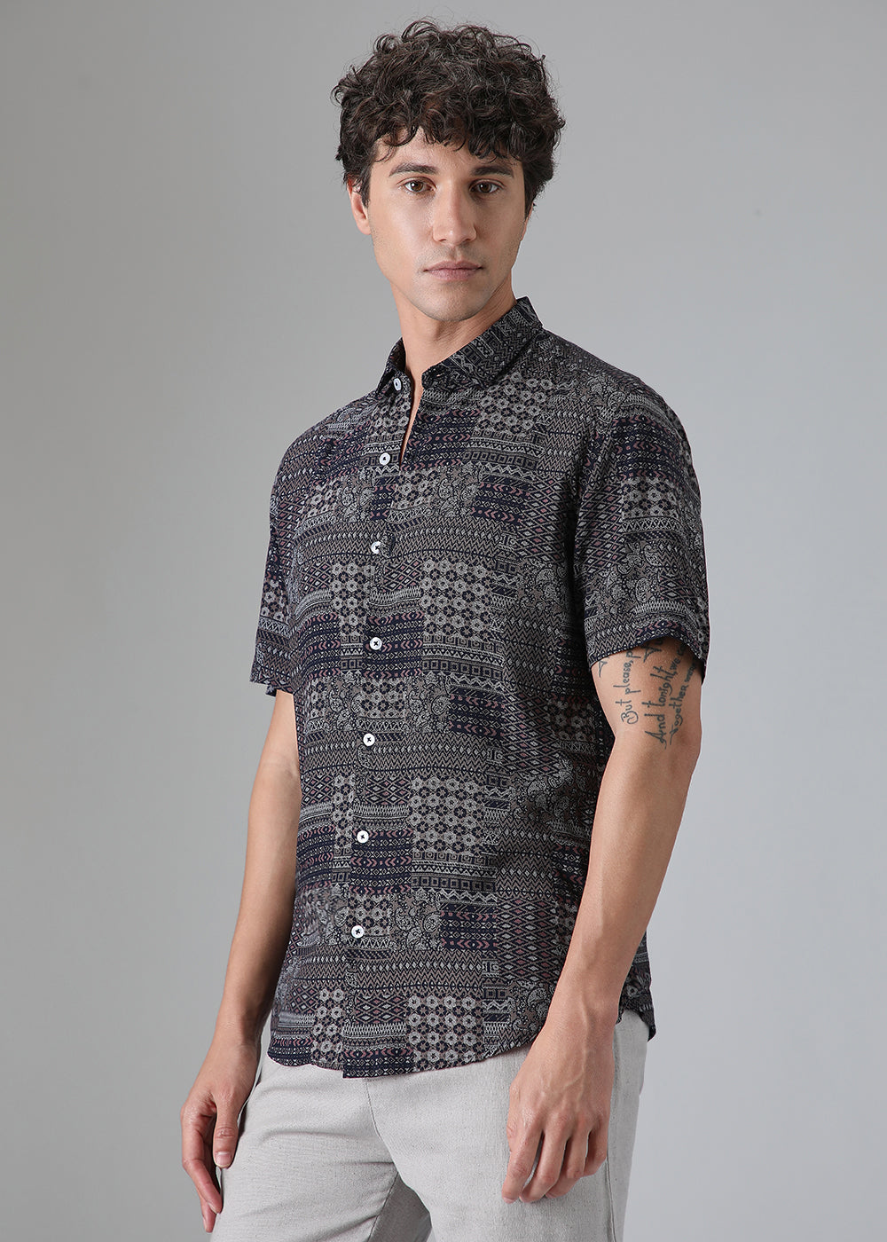 Ethnic Print Grey Shirt