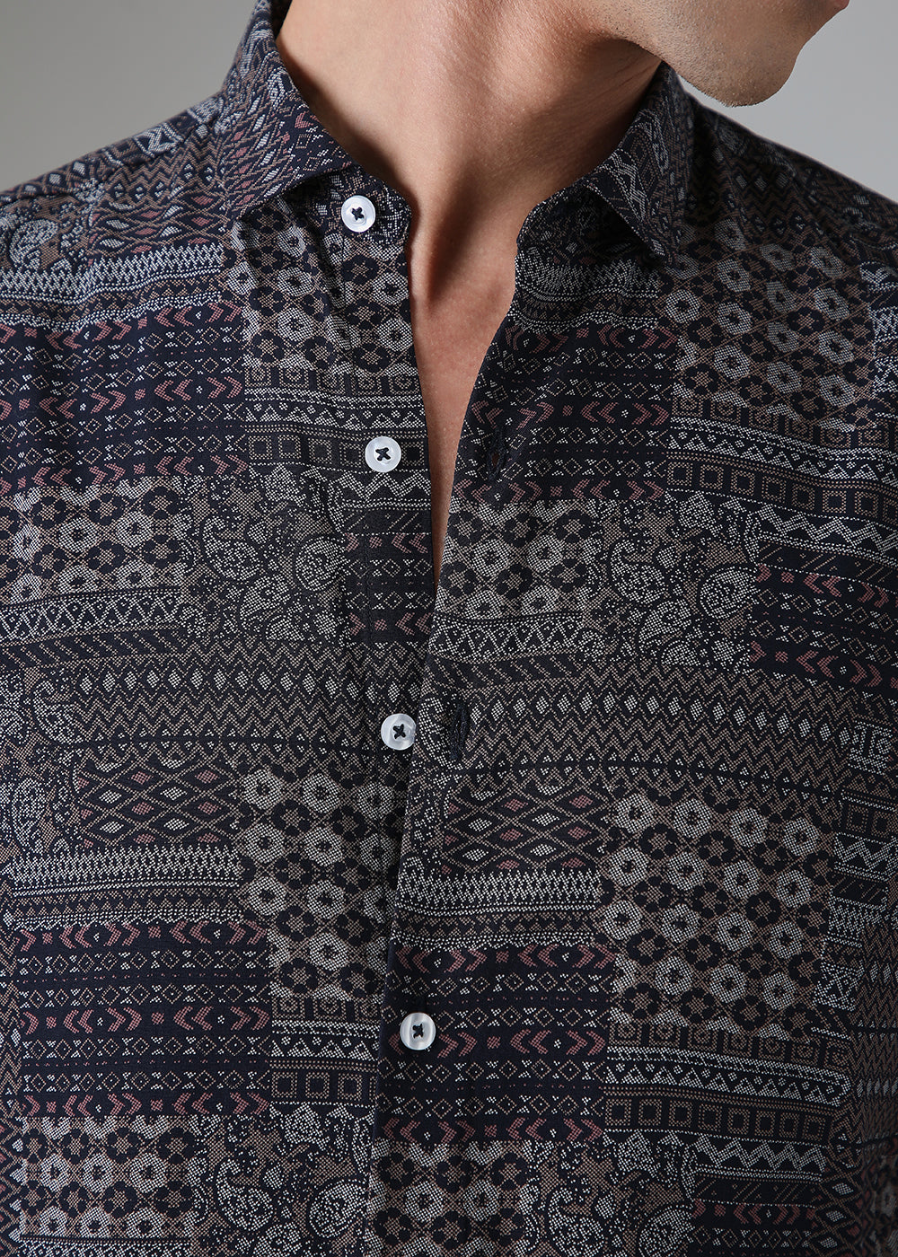 Ethnic Print Grey Shirt