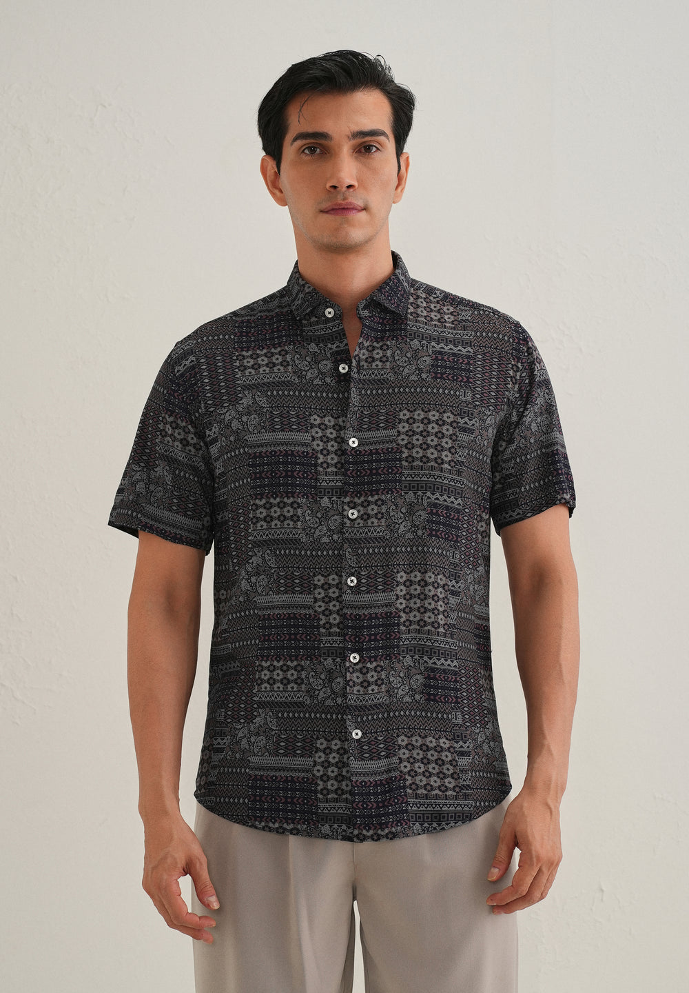 Ethnic Print Grey Shirt