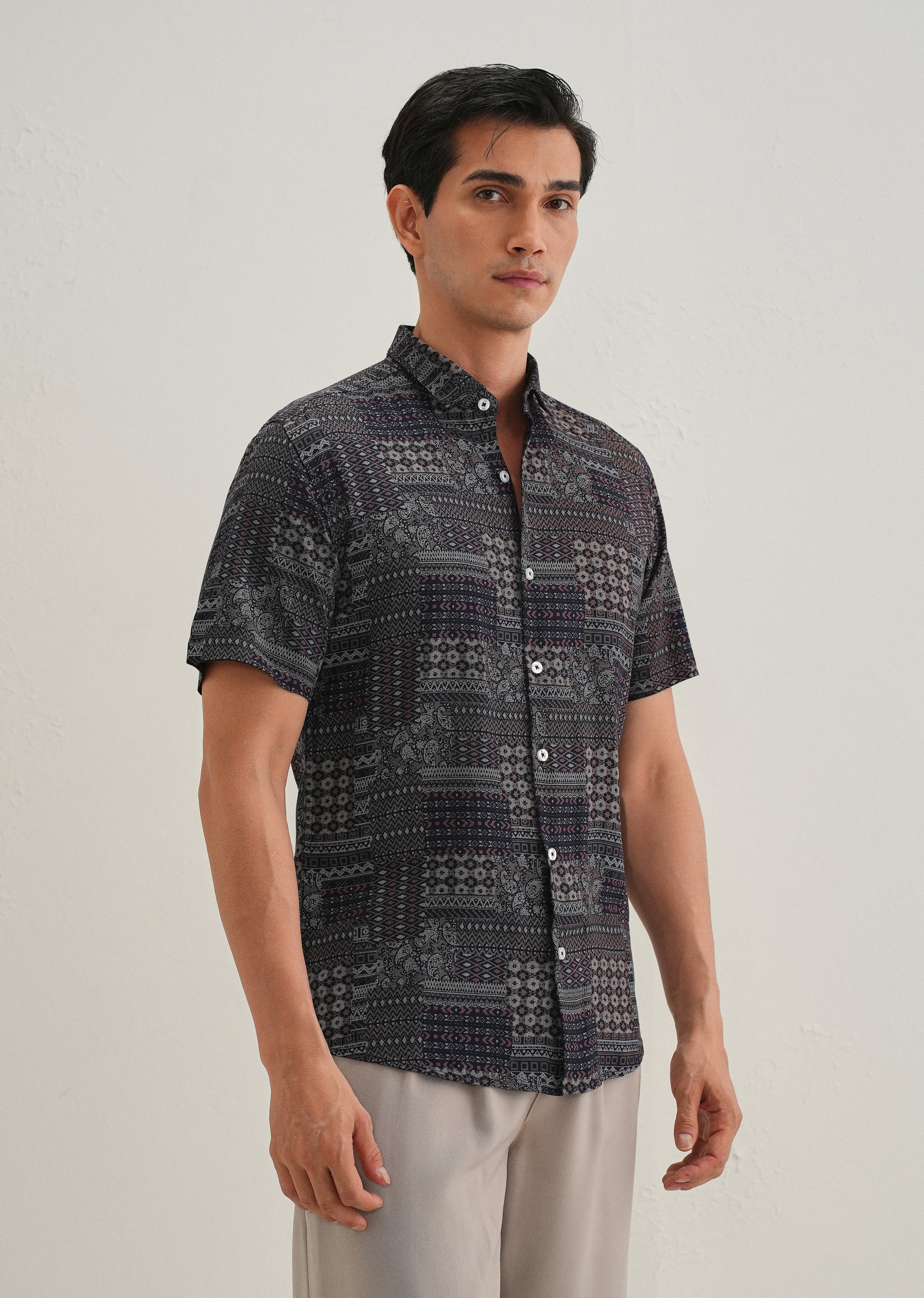 Ethnic Print Grey Shirt