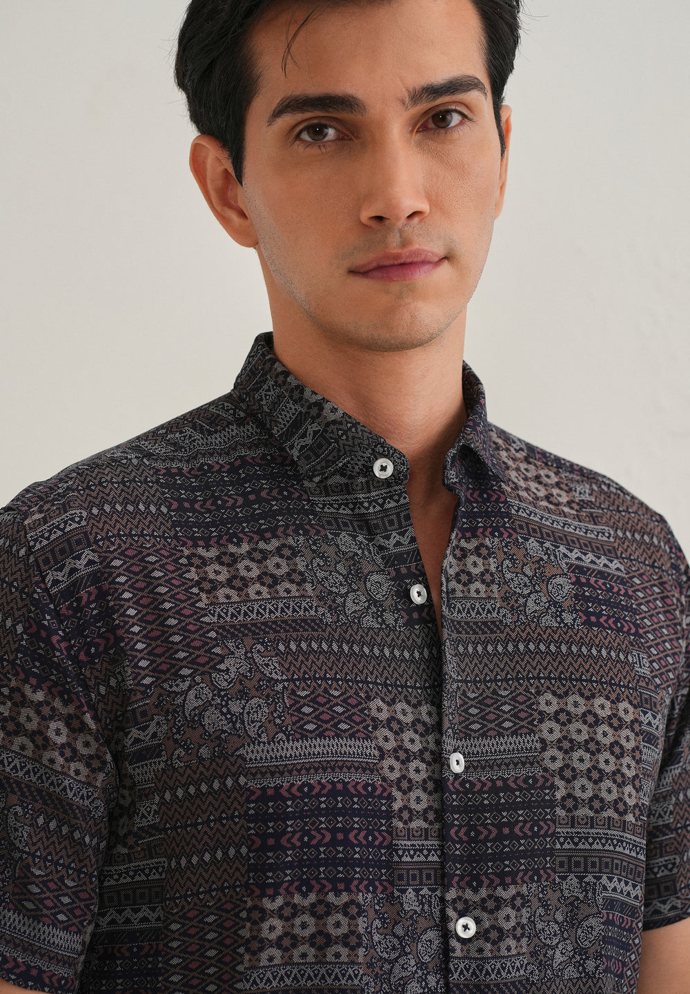 Ethnic Print Grey Shirt