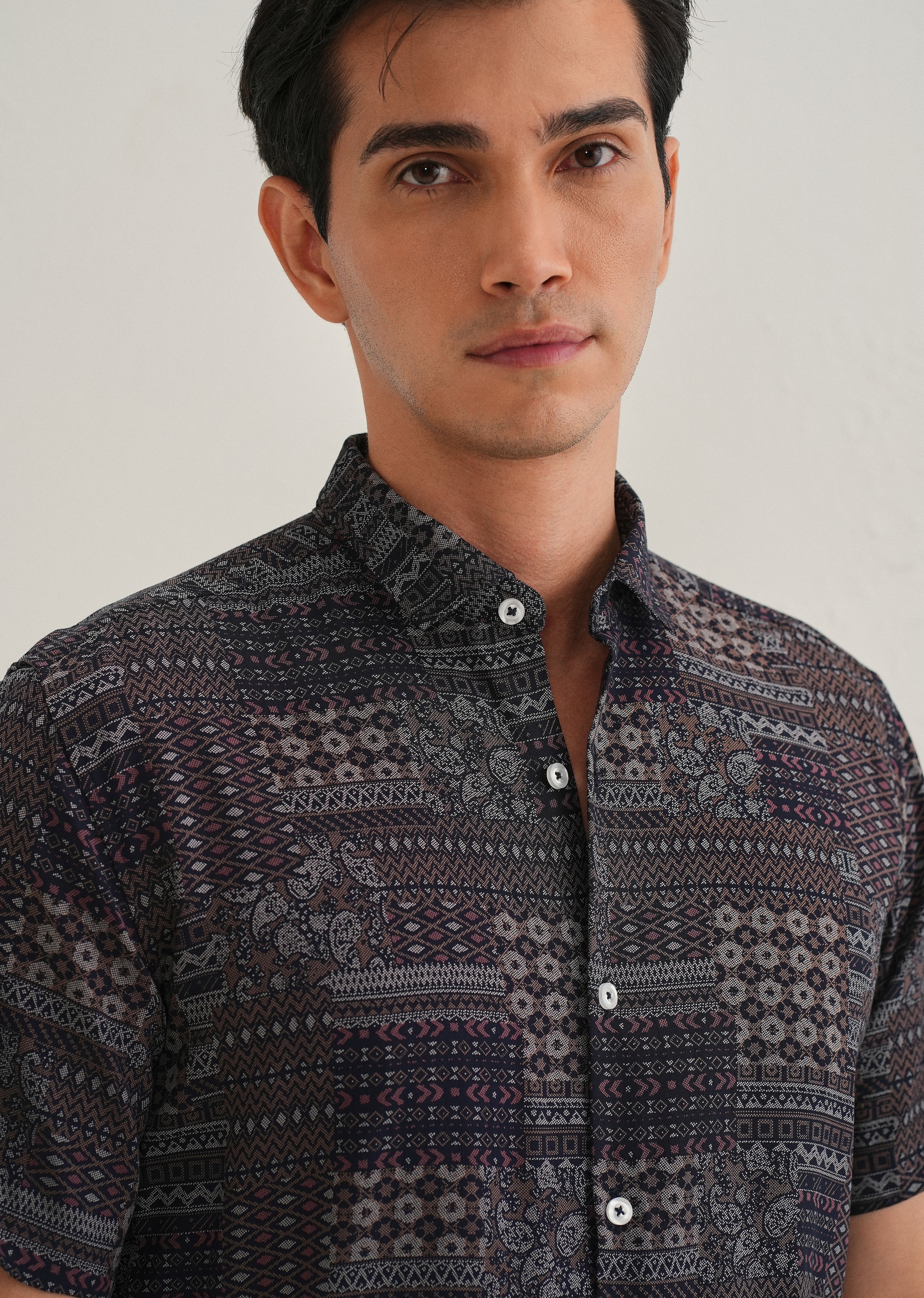 Ethnic Print Grey Shirt