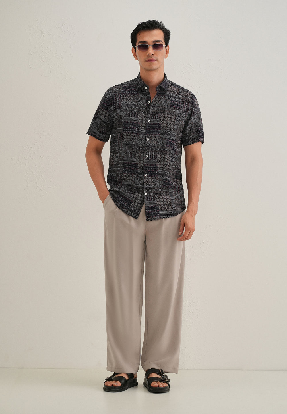 Ethnic Print Grey Shirt