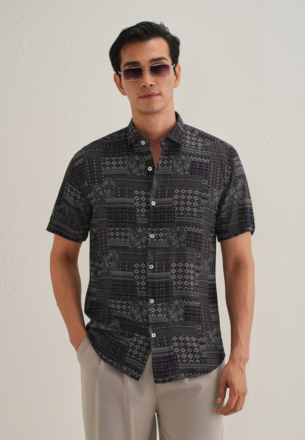 Ethnic Print Grey Shirt