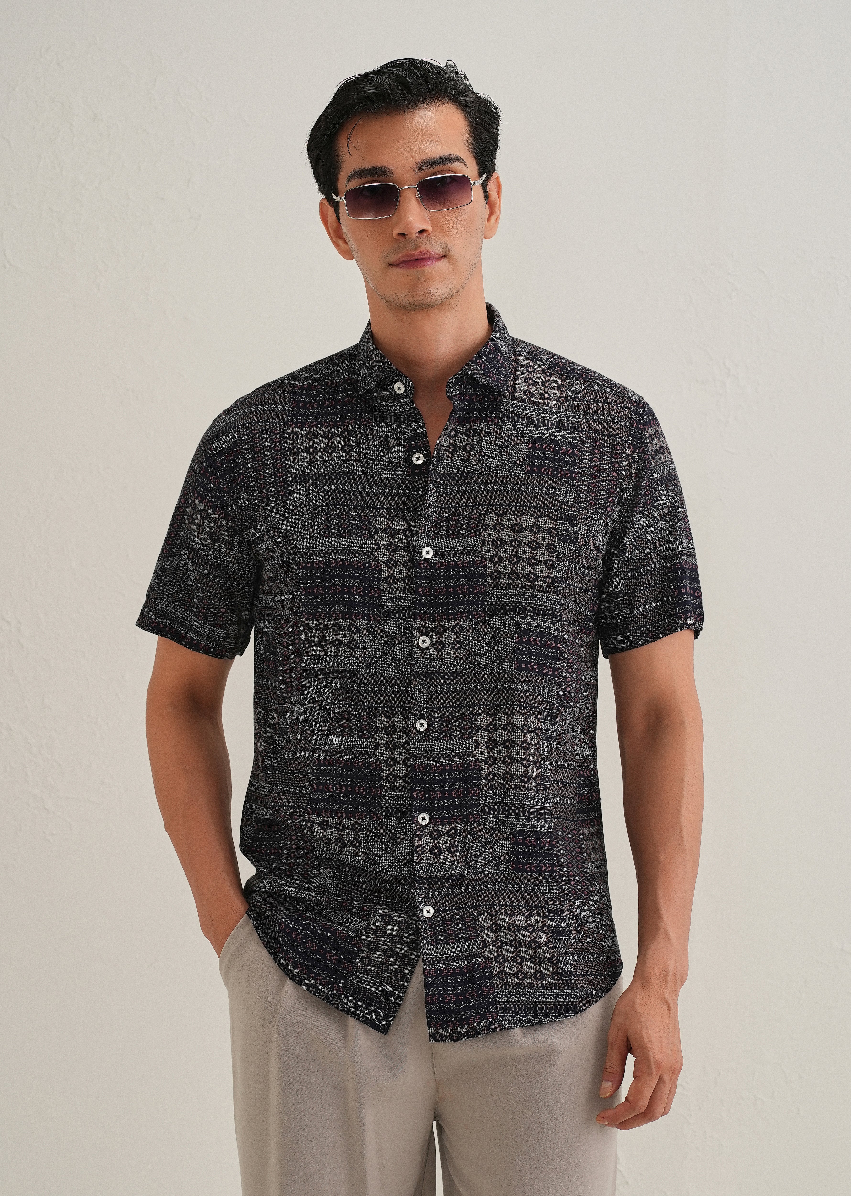 Ethnic Print Grey Shirt