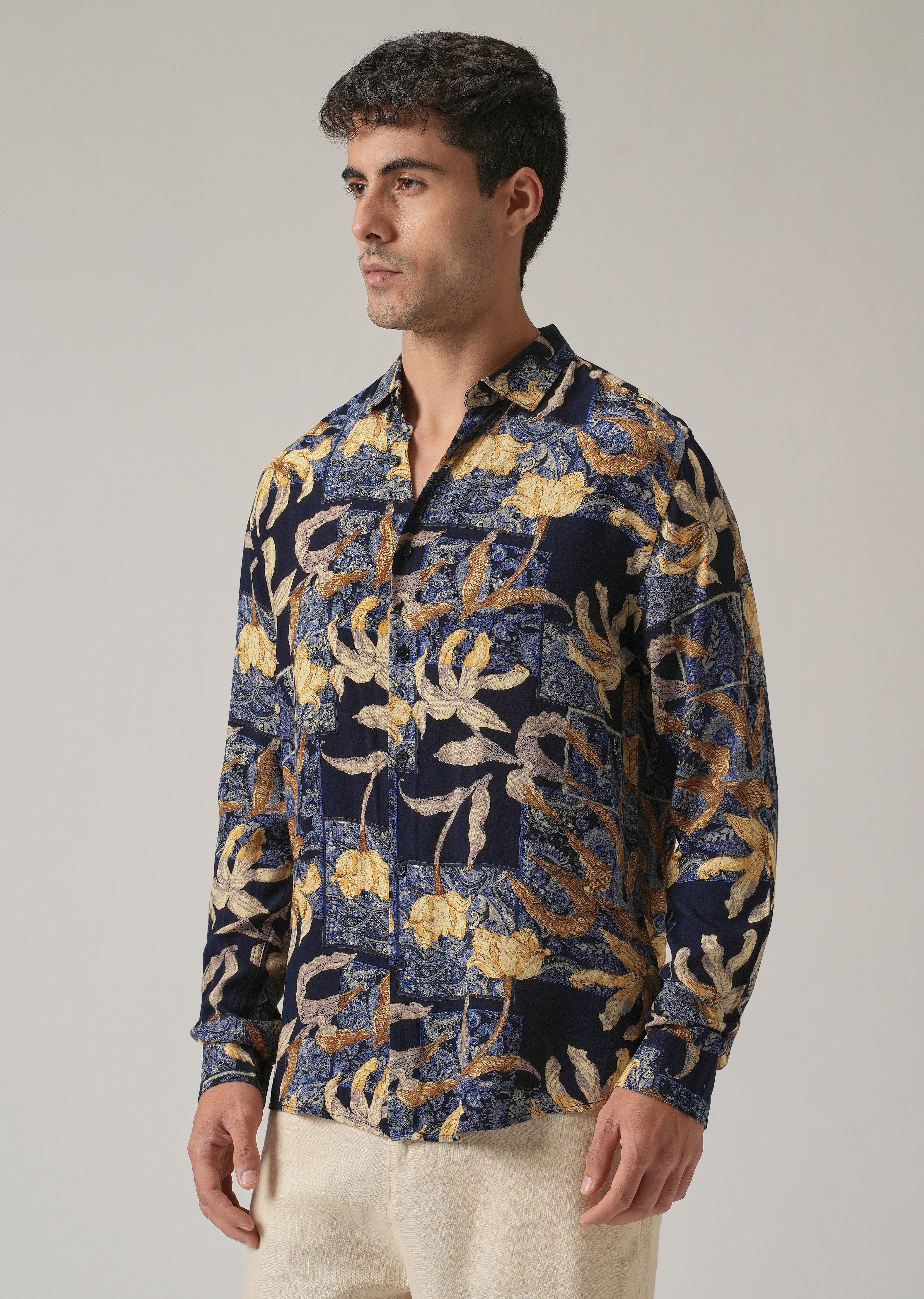 Blue Exotic Lily Print Feather Shirt