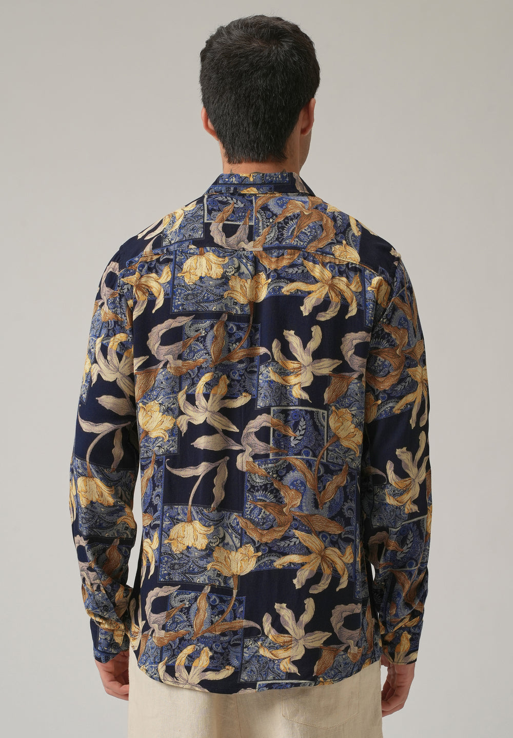 Blue Exotic Lily Print Feather Shirt