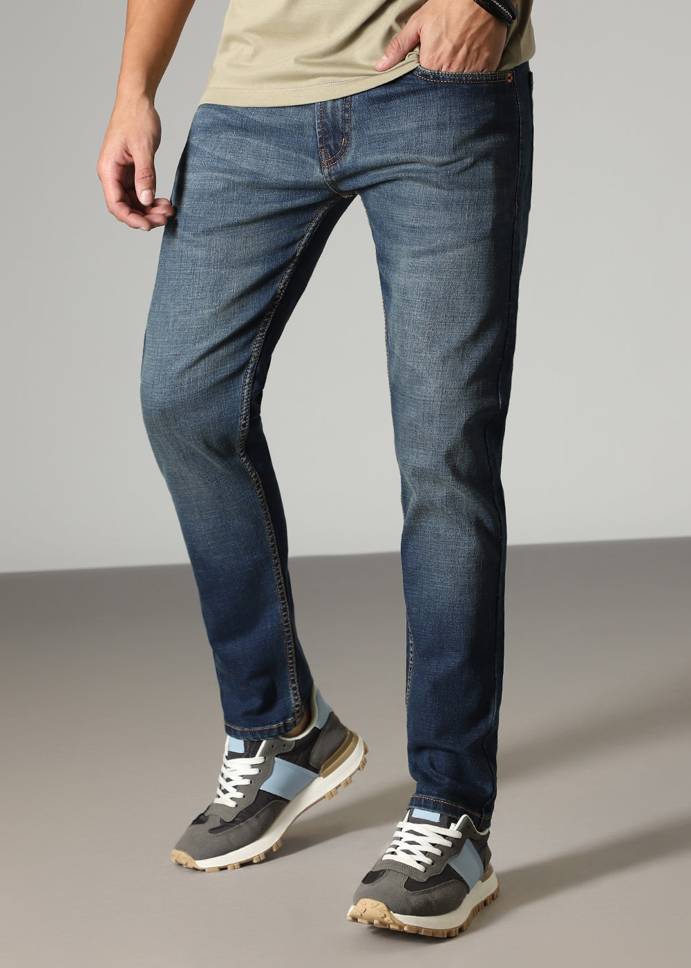 Faded Dark Blue Straight Fit Jeans