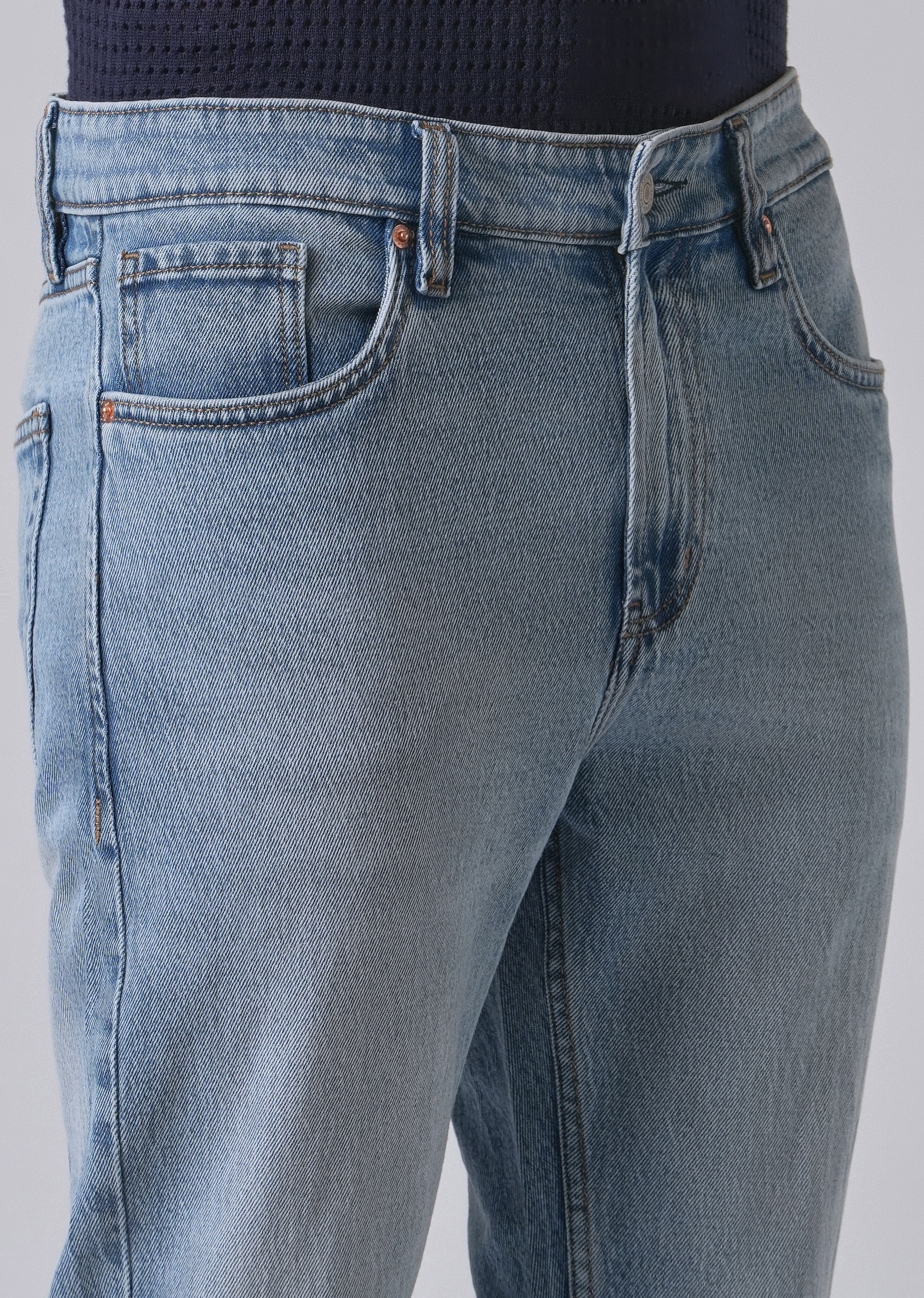 Faded Light Blue Straight Fit Denim