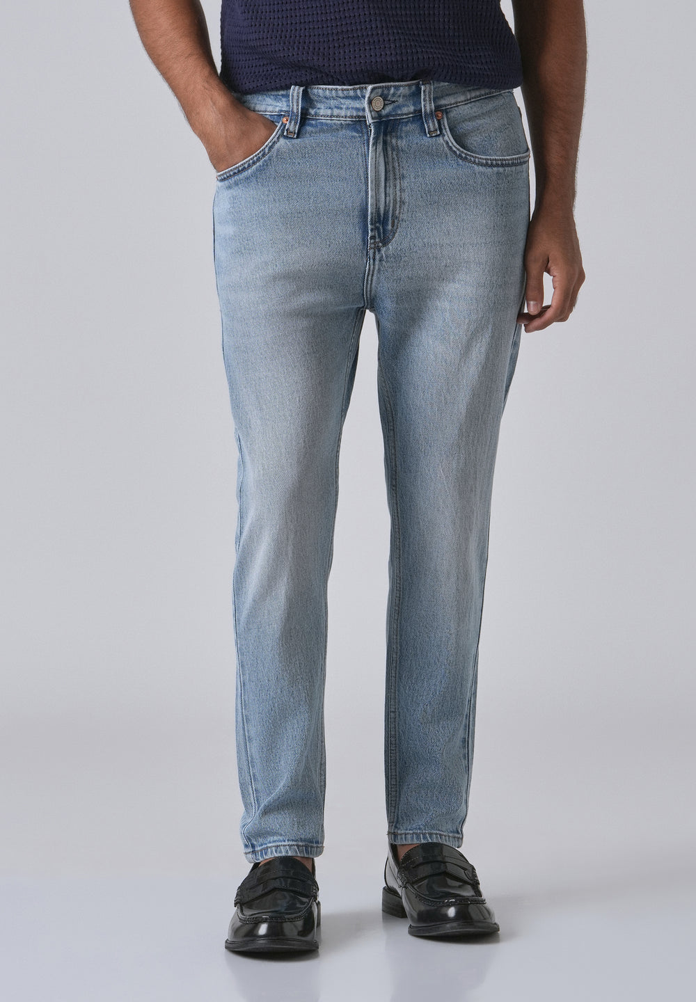 Faded Light Blue Straight Fit Denim