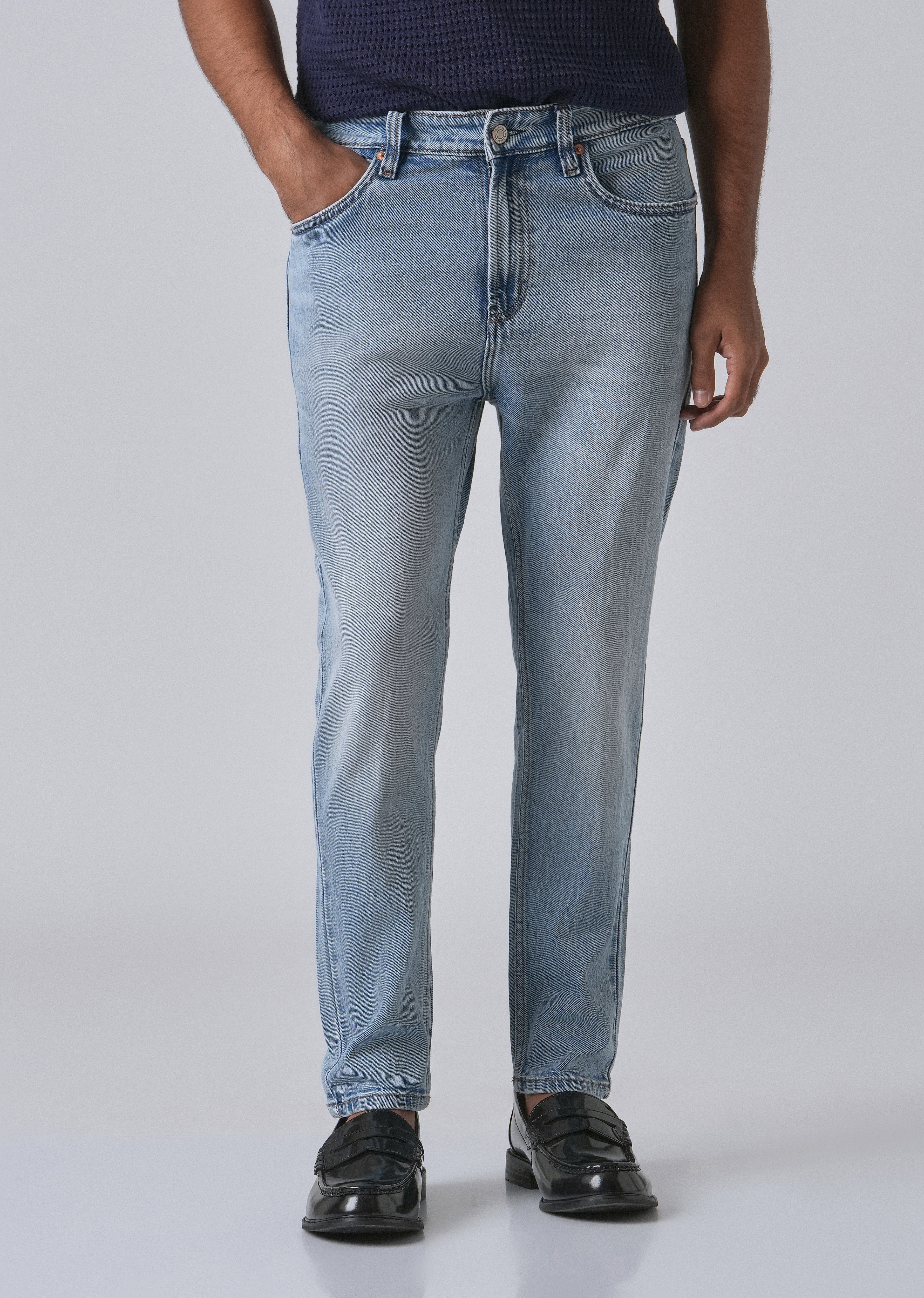 Faded Light Blue Straight Fit Denim