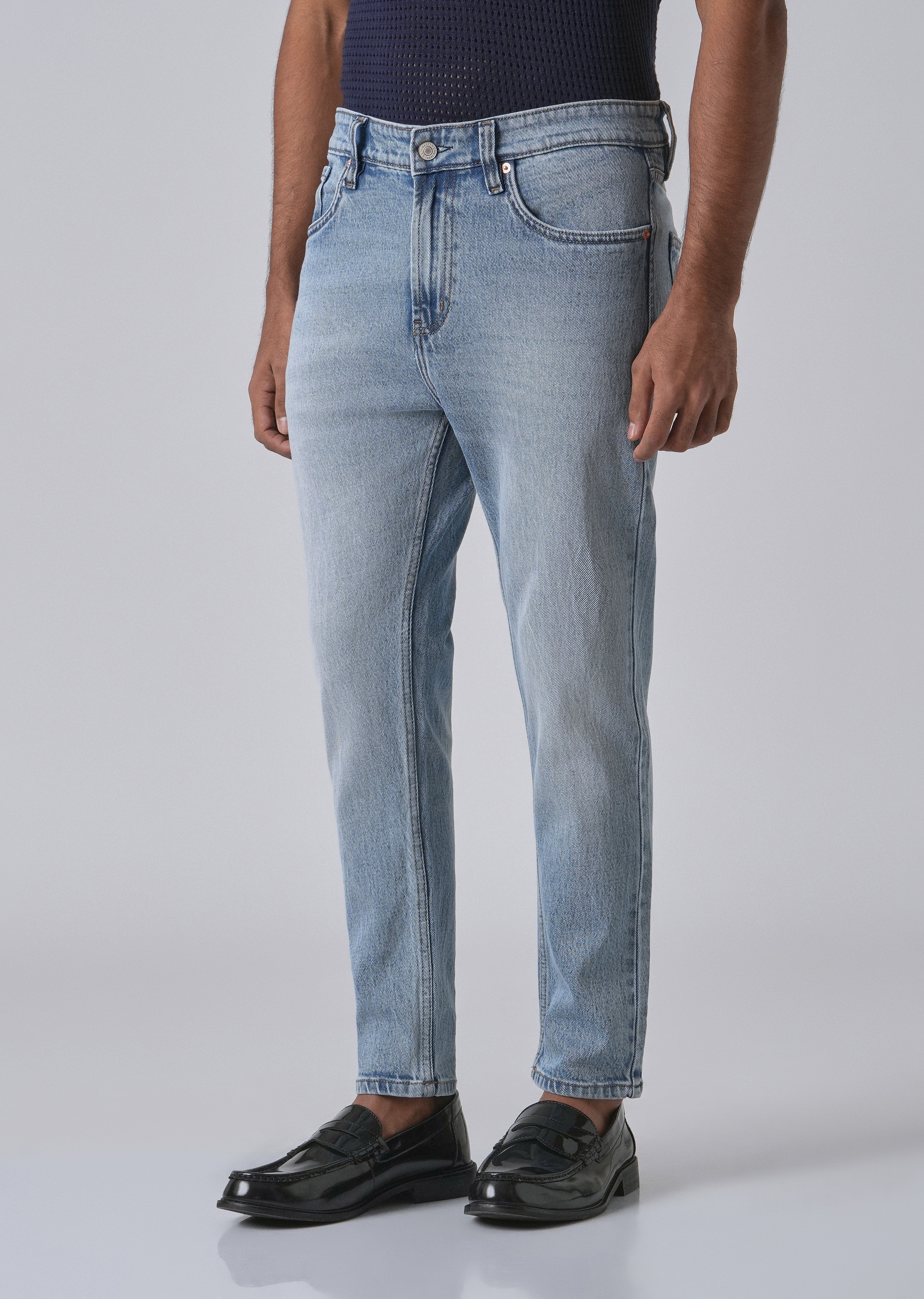 Faded Light Blue Straight Fit Denim