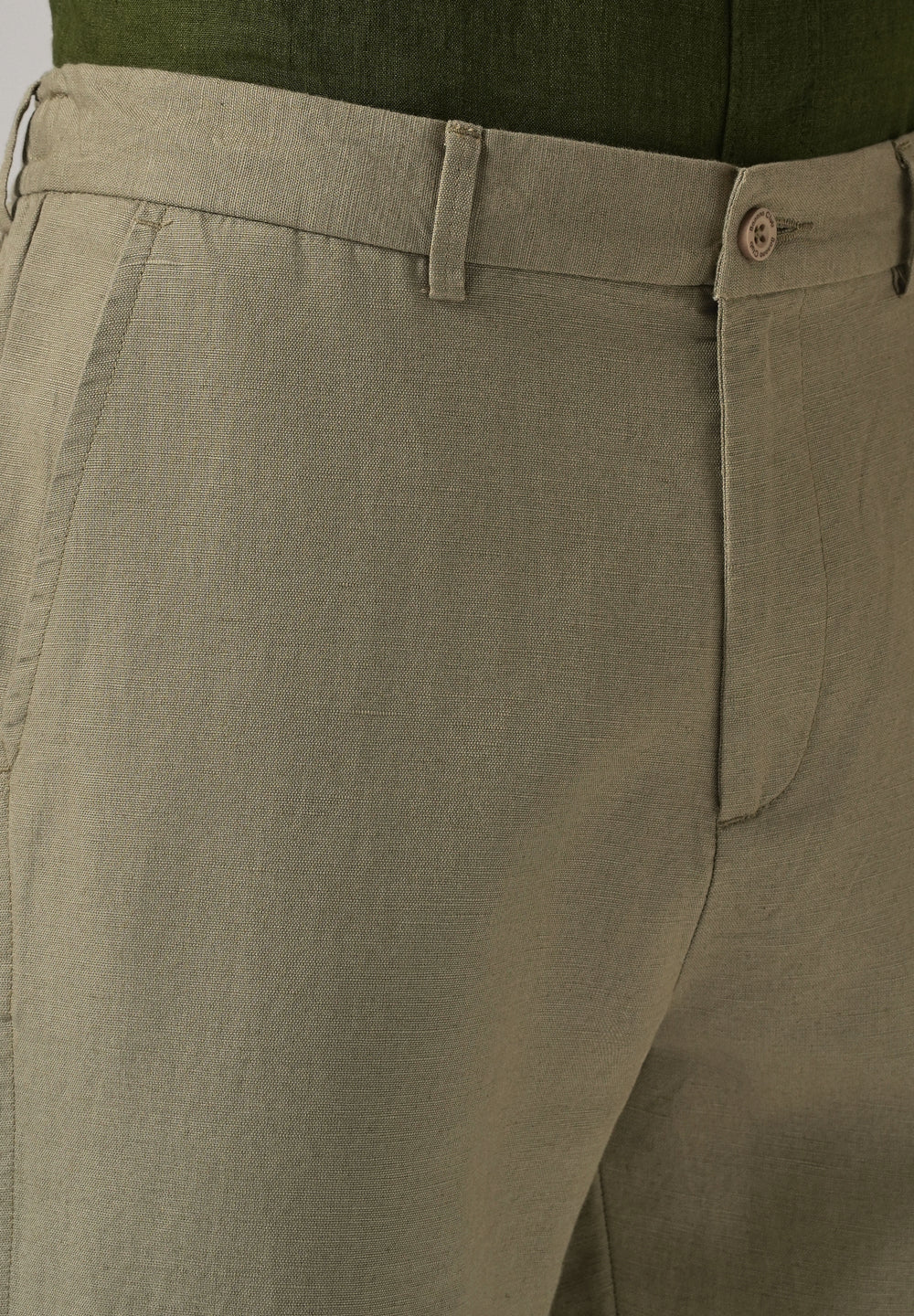 Green Linen Relaxed Fit Trouser