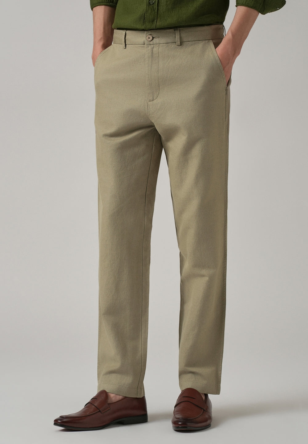 Green Linen Relaxed Fit Trouser