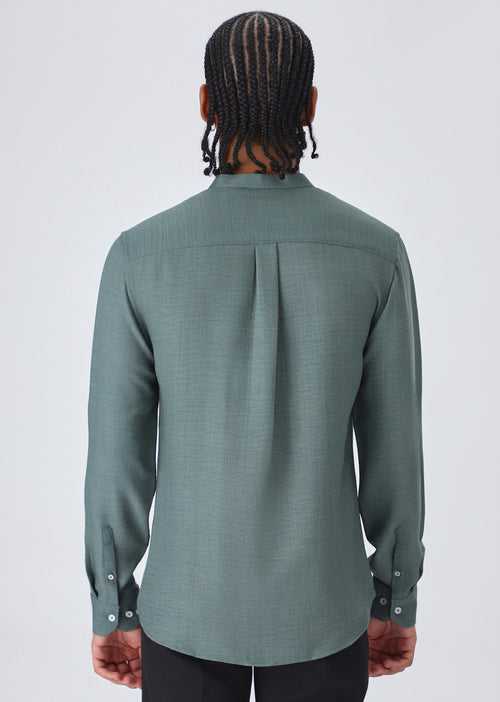 Fern Green Plain Mandarin Collar Shirt