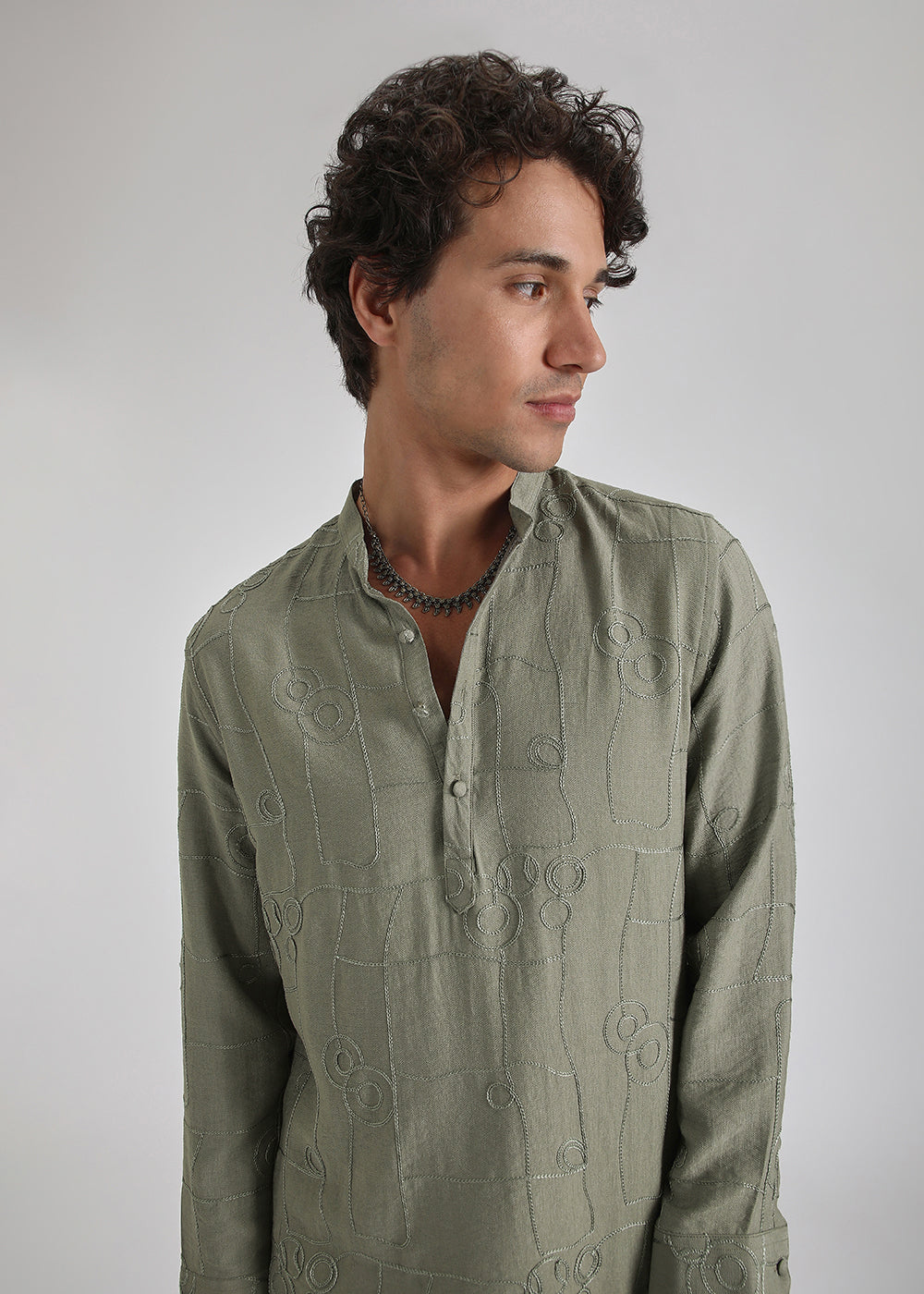 Fern Green Self Embroidered Kurta