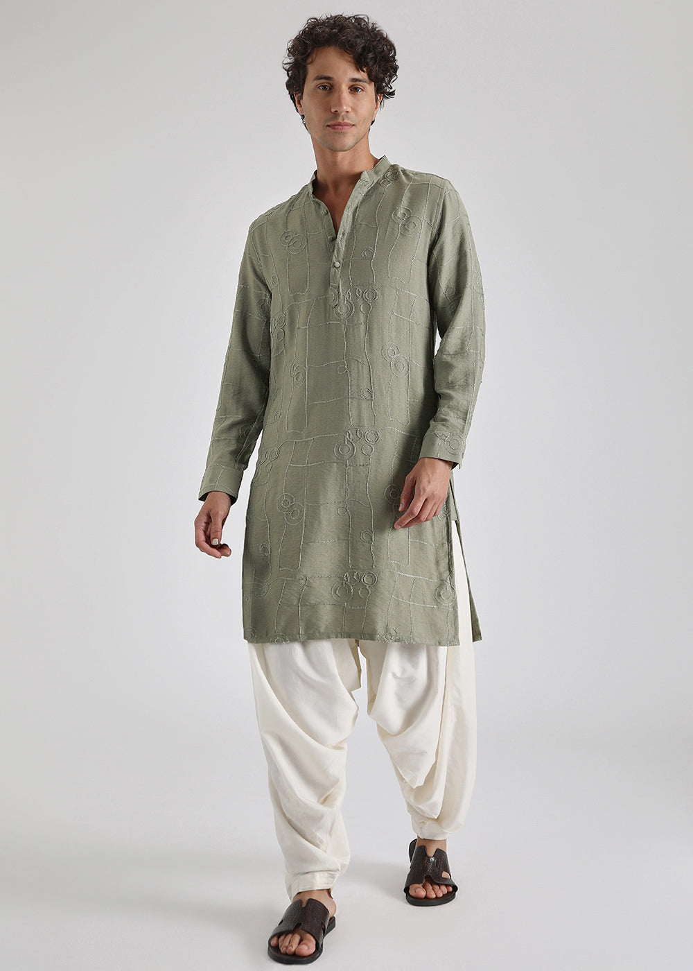 Fern Green Self Embroidered Kurta