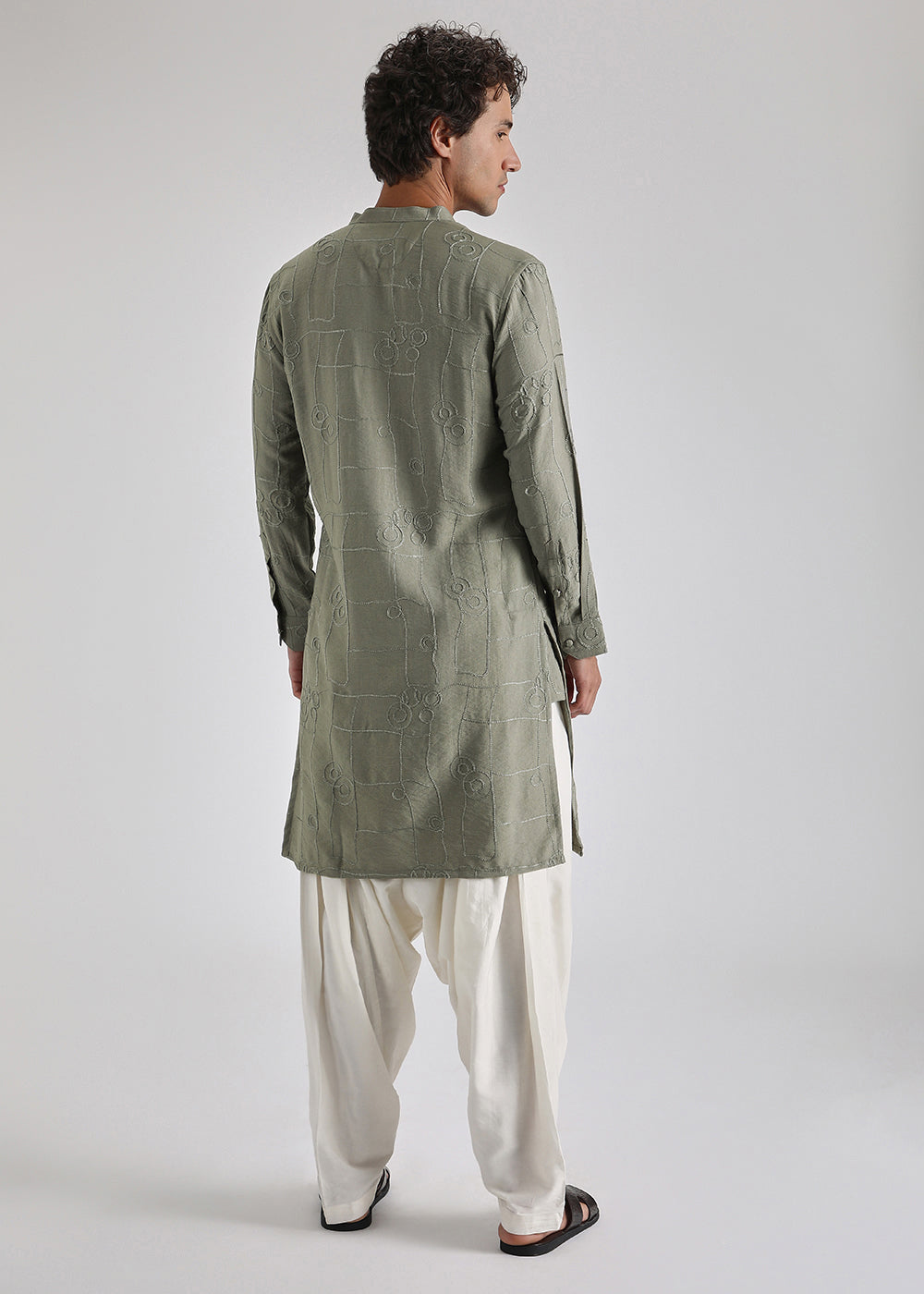 Fern Green Self Embroidered Kurta