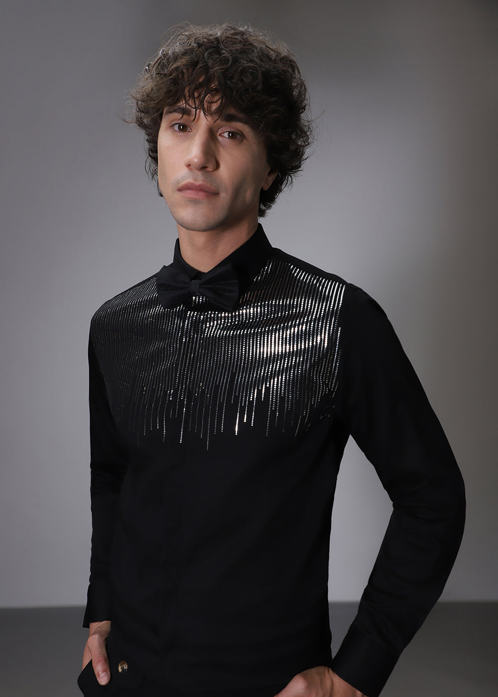 Flecked Sequin Black Designer Shirt