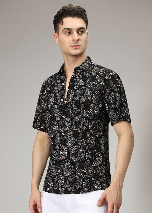 Flora Geo Black Print Shirt