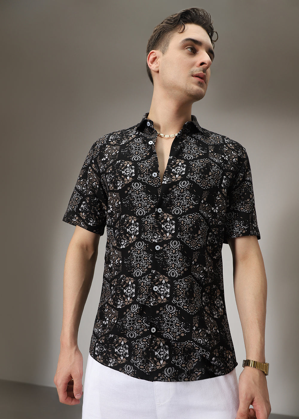 Flora Geo Black Print Shirt