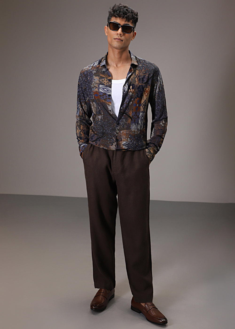 Flora Geo Blue Feather Shirt