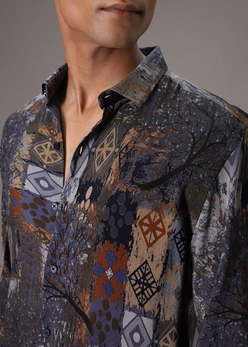 Flora Geo Blue Feather Shirt