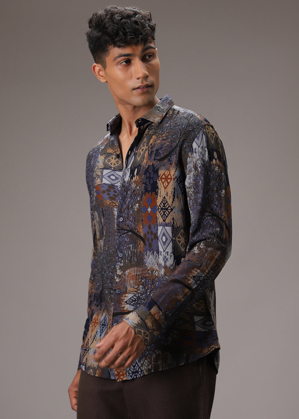 Flora Geo Blue Feather Shirt